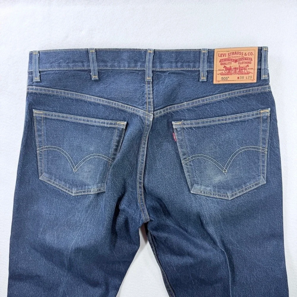 Levi's 505 Regular Fit Jeans Men's 38x29 Dark Wash Straight Leg Starched Denim